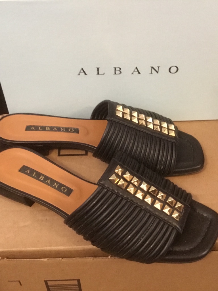Albano (Vero Cuoio) Black Flat Sandals Size 9 (40) With Box Made In Italy